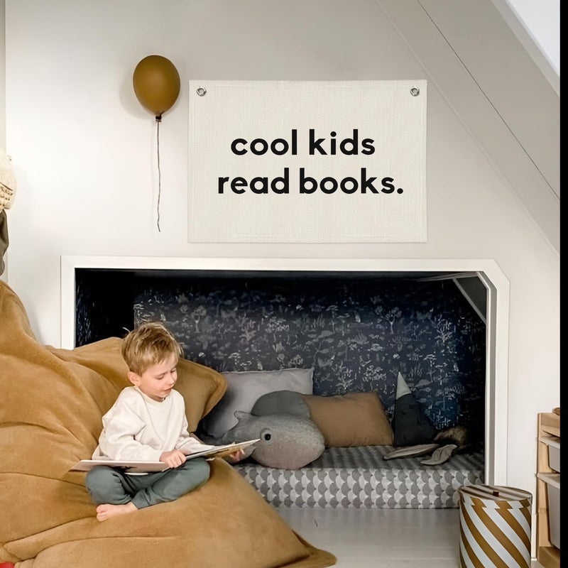 PLKMN Reading Corner Decor for Classroom, Cool Kids Read Books Linen Canvas Banner, Playroom Read Sign Wall Hanging Flag Decor for Reading Corner Nook 20x30 Inch - Image 3